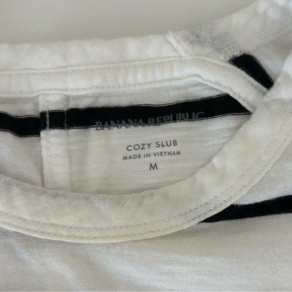 Banana Republic Black and White Striped Cozy Slub Tee Shirt Size Medium - Picture 3 of 5
